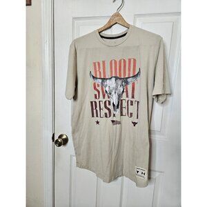 Under Armour Project Rock T-Shirt Mens Tan Blood Sweat Respect Loose Medium